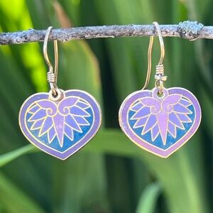 Laurel Burch Purple Heart Dangle Earrings